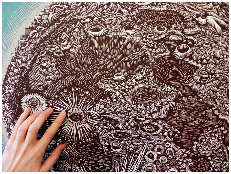 THE MOON Woodcut Print Woodblock Print by Tugboat Printshop (detail)
