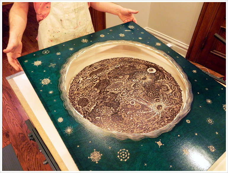Printing "THE MOON" Woodcut by Tugboat Printshop