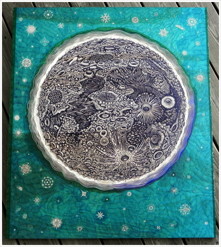 The Moon Woodcut Print by Tugboat Printshop